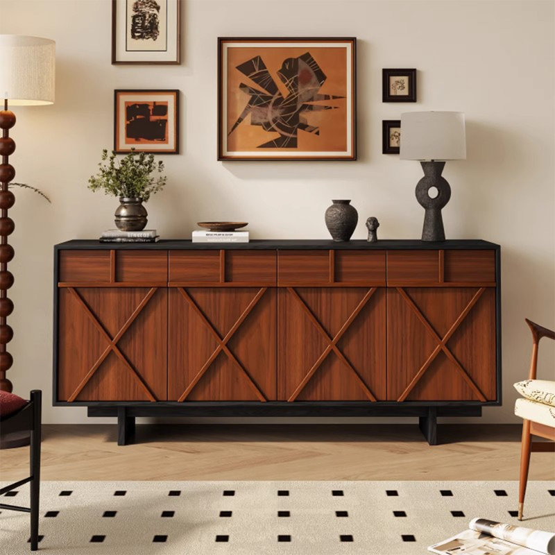 Buffet de rangement Mid-Century, Noir / brun
