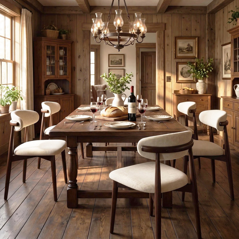 Ensemble de 6 chaises de salle à manger modernes et rembourrées, chaises de cuisine en bois massif de style milieu du siècle avec dossier ergonomique et assise rembourrée pour salle à manger