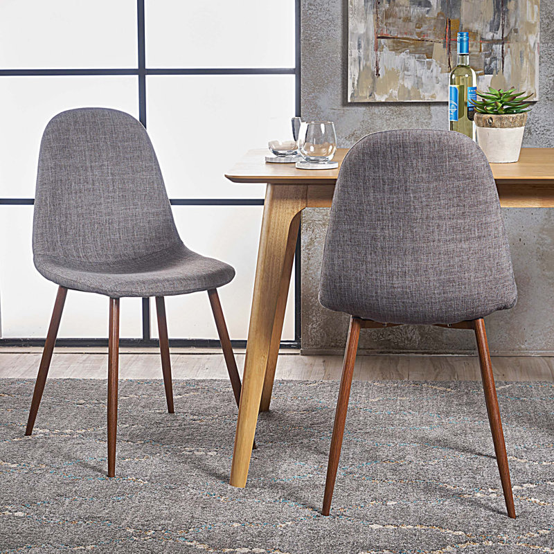 Ensemble de 2 chaises de salle à manger rembourrées en tissu Mid-Century modernes, gris clair et noyer foncé