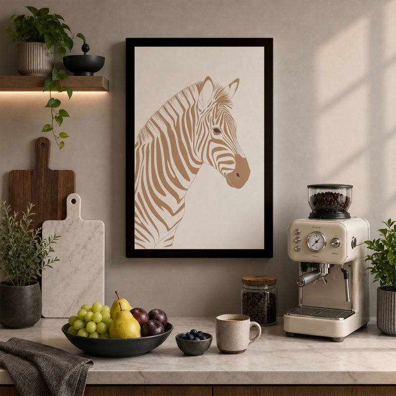 Zebra Head Study Minimalist - Wrapped Canvas, 36x24 - 91.4 x 61.0 cm, Teal Border