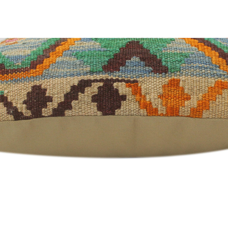 Handmade Multicolor Wool and Cotton Geometric Throw Pillow