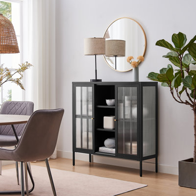 Natinal Metal & Fluted Glass Cabinet Sideboard - Sleek Modern Design