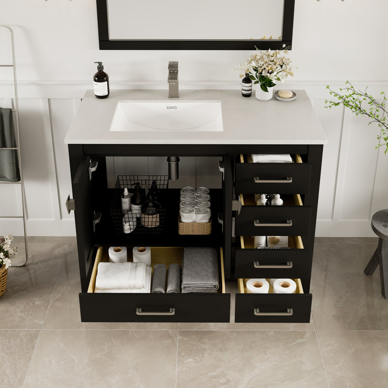 London 42 In. Single Sink Bath Vanity With Carrara Quartz Top And Undermount Porcelain Sink, Espresso