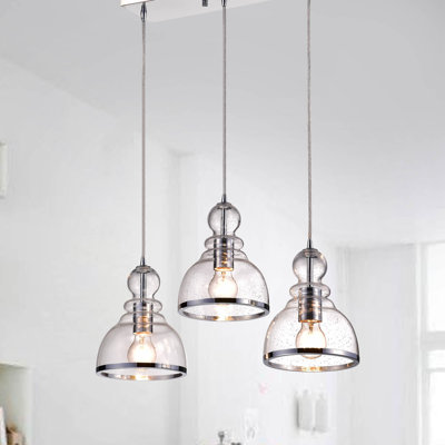 Odeza 3-Light Kitchen Island Chrome Pendant with Glass Bubble Cluster