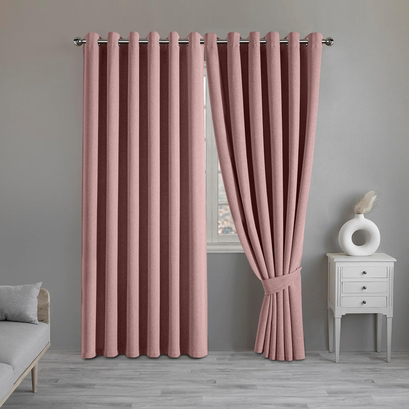Luxurious A28 Linen Blackout Eyelet Curtains (Set of 2), Pink, 168cm Width x 183cm Drop