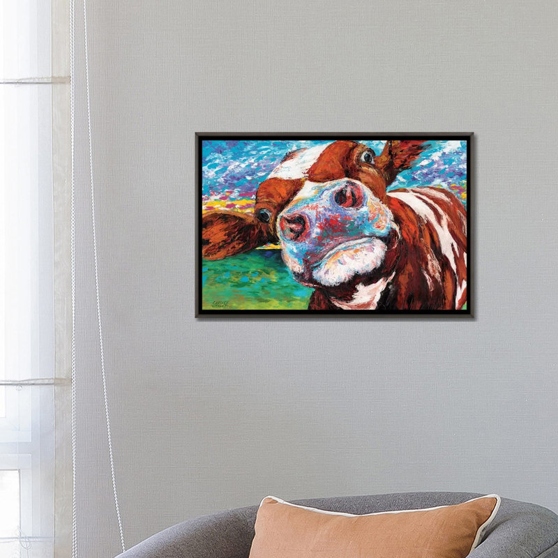 «Curious Cow I» par Carolee Vitaletti - impression d'art graphique, H 18 po x l 26 po x P 1,5 po