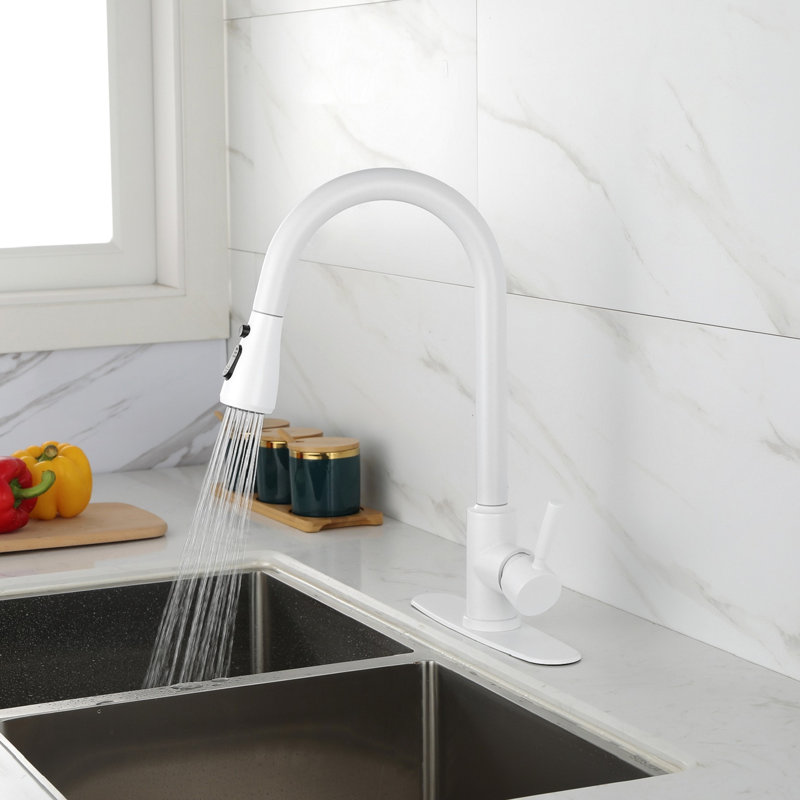 Robinet de cuisine à douchette extractible - Style moderne, acier inoxydable, blanc, installation facile et confort, choix de régulation flexible de la température du débit d'eau avec conception, installation en acier