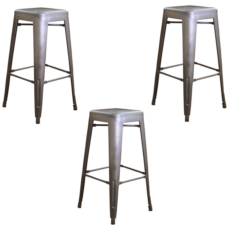 Itzia Counter Stool with Metal Frame, Gunmetal Silver, Bar Stool (30" Seat Height), 3