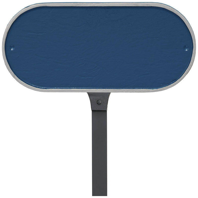 Plaque d'adresse oblongue avec piquet de pelouse, Bleu de mer / Argent