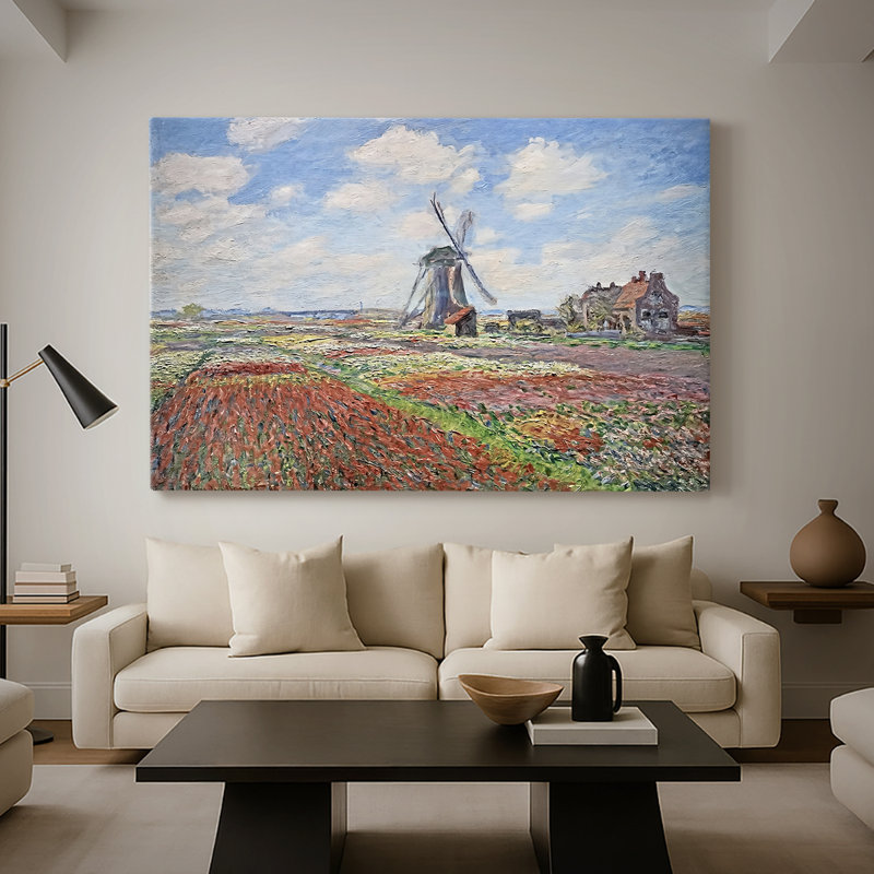 Champ de tulipes avec le moulin à vent de Rijnsburg-Claude Monet-Toile tendue avec châssis-1886, 32 x 48