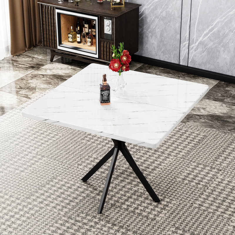 Table de salle à manger carrée pour 4 à 6 personnes, 38,6 po blanc avec pieds en fer, facile à nettoyer et à assembler Table 38,6 po x 38,6 po, fer à repasser, assembler