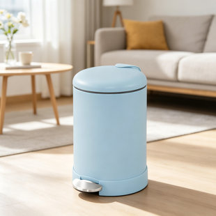 Creative Blue Metal Step-On Trash Can — 1.2 Gallon Round Bin With Silent Soft-Close Lid; Stainless Steel With Removable Inner Bucket; Ideal For Bathrooms