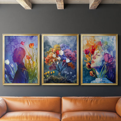 FLORAL Series DCCCX  -Custom Framed  Wrapped Gallery Canvas - 3 Pieces