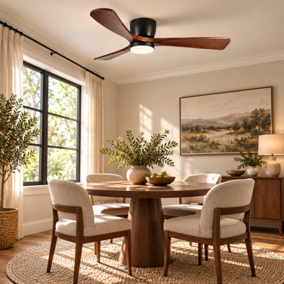 Ventilateur de plafond en bois avec lumière et télécommande, ventilateur de plafond encastré moderne à profil bas, moteur à courant continu réversible à 6 vitesses, pour chambre à coucher, salon, ferme et patio
