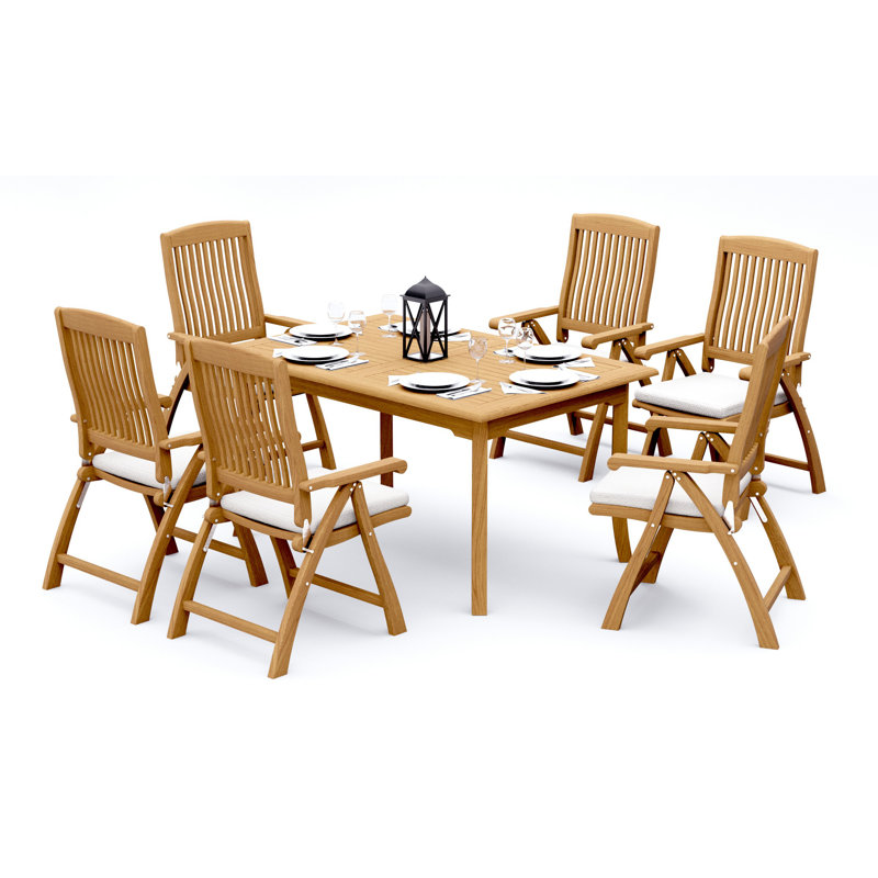 7 Pcs Grade-A Teak Wood Dining Set: 60" Rectangle Table And 6 Marley Folding Reclining Arm Chairs #11MR1306, 6