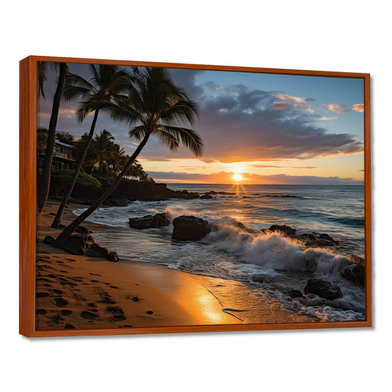 «Aloha Tropical Dreamscape I - Maui», art mural, H 24 po x l 32 po x P 1 po, Cadre flottant brun