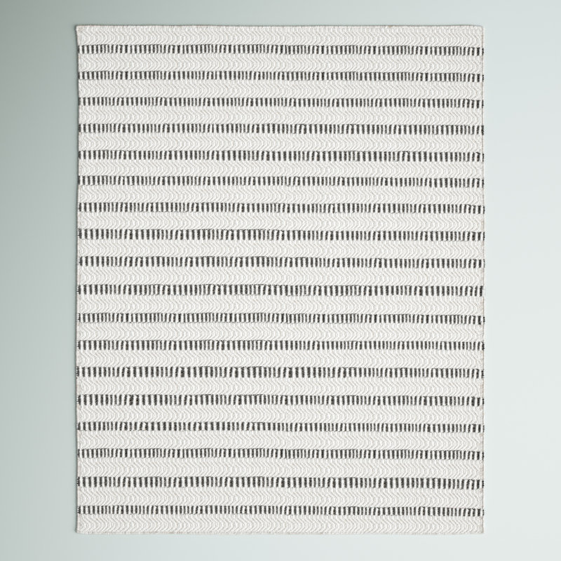 Handmade Black and Ivory Striped Wool Rug, 3' x 5'