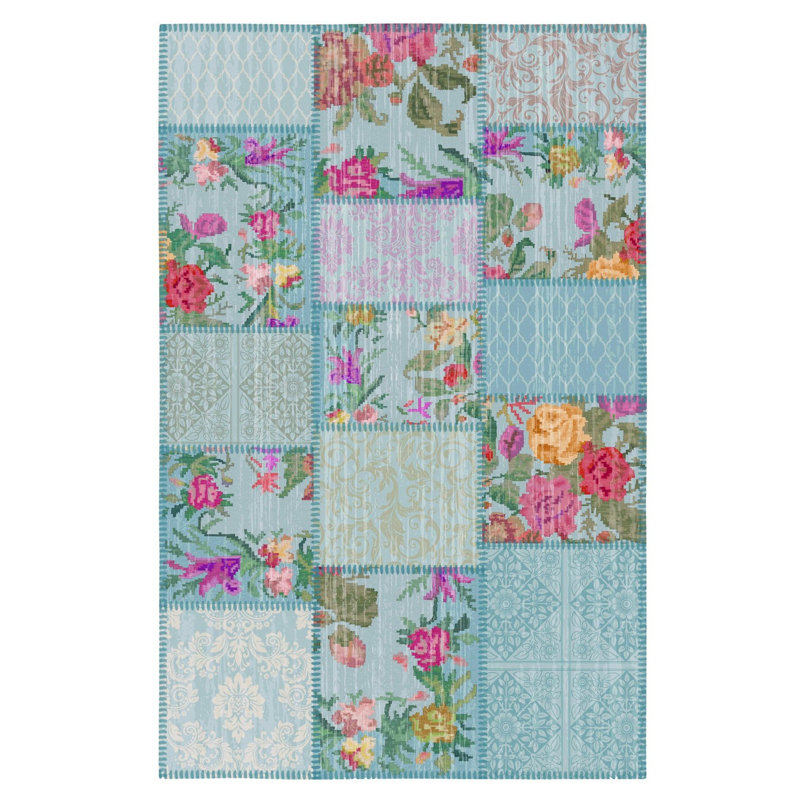 Tapis bleu lavabo lavable à la machine bleu Karabagh, Sous-tapis rectangulaire de 3 pi 3 po x 4 pi 11 po