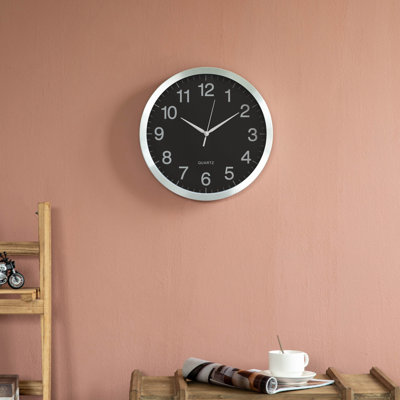 Ebern Designs 16-in Round Quartz Wall Clock Non-ticking Battery Operated With Silent Sweep Movement, Aluminum Silver Frame, Perfect For Home Kitchen Office Living Room Study Hallway Classroom, Face
