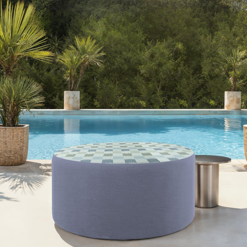 Repose-pieds d'extérieur rond de 36 po avec Sunbrella®, H 18 po, Dream Mist/Canvas Haze
