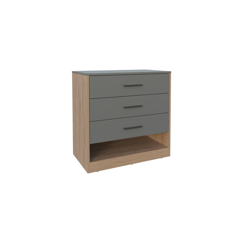 Commode 3 tiroirs avec tablette ouverte gris mat Matte