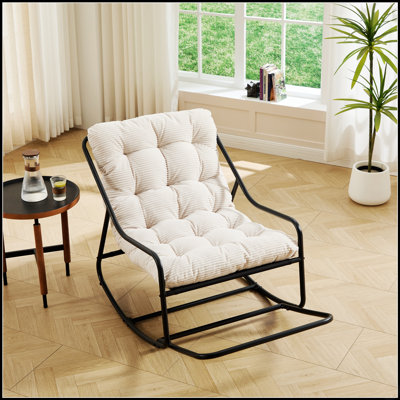 Chaise berçante d'extérieur avec coussin épais ultra-confortable, parfaite pour se détendre dans le salon, la chambre à coucher et la salle de lecture