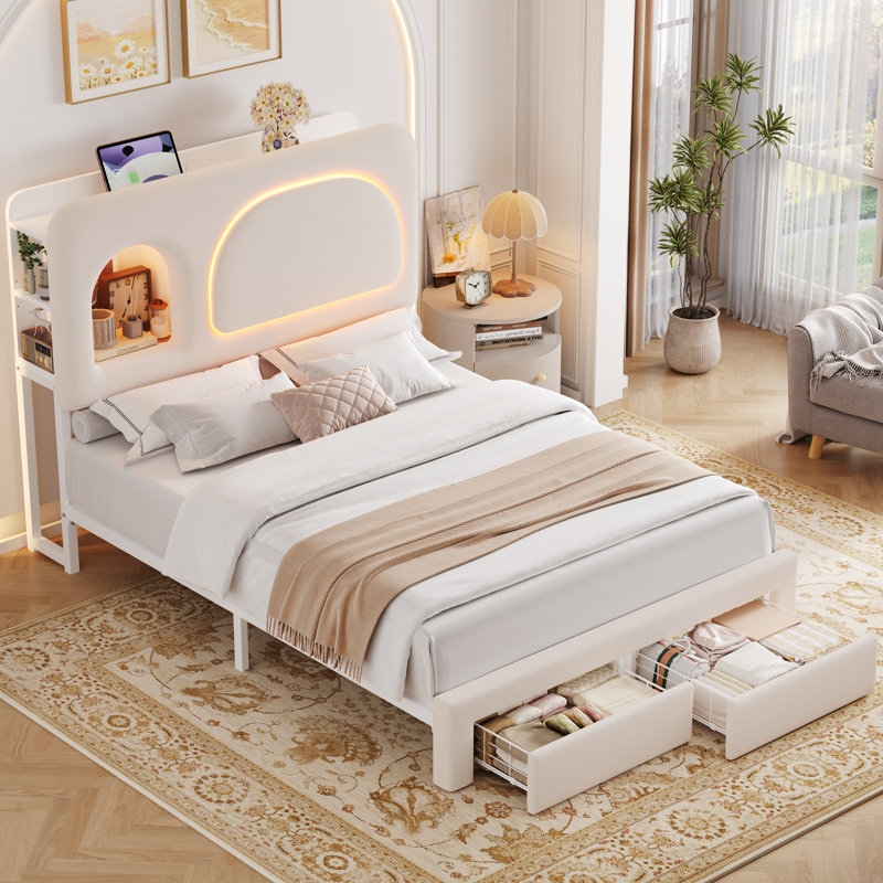 Lit avec rangement Arch, Grand lit, Beige