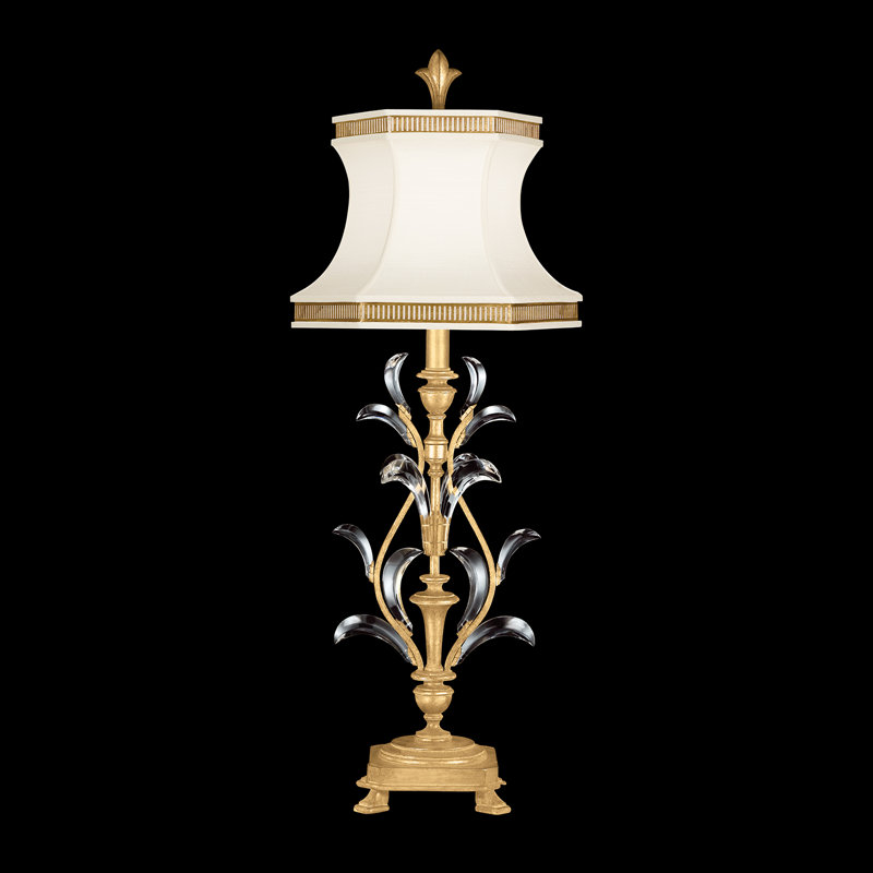 Gold Leaf and Crystal 41" Table Lamp with Silk Shade