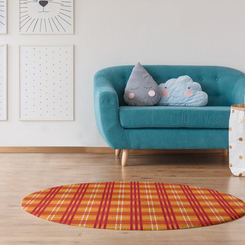 Tapis à carreaux orange, Rond 5 pi