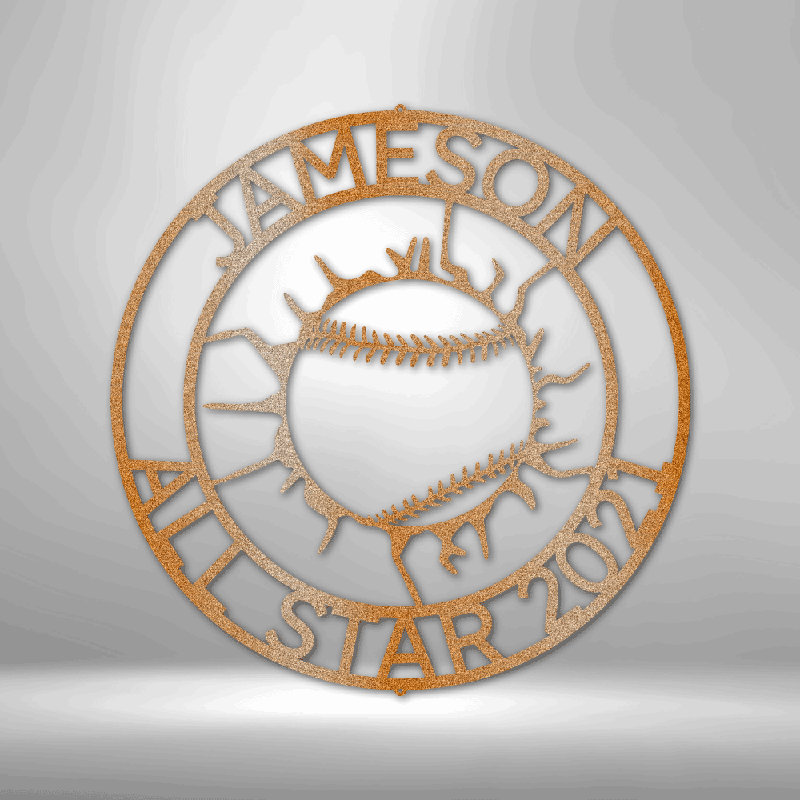 Monogramme de baseball personnalisé All Star, Cuivre, H 23 po x l 23,5 po x P 0,5 po, Oui