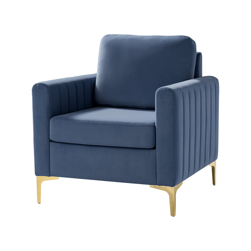 Fauteuil club capitonné en velours Cedarpoint, Bleu ardoise