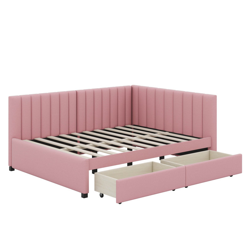 Full Size Upholstered Daybed With Storage Drawers, Pink