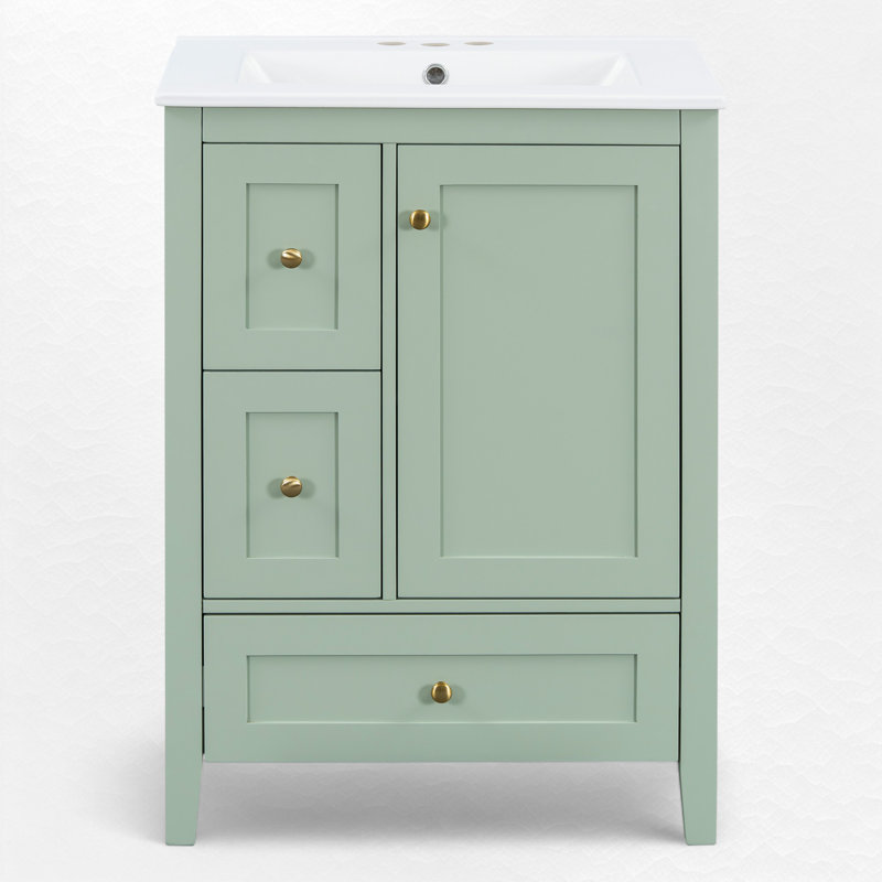 24" Single Bathroom Vanity Set With Ceramic Top, Gold, Green