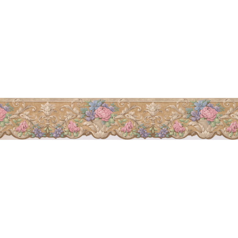 Bordure de papier peint floral et botanique Korman Flowers in Pots Victorian Design, Beige