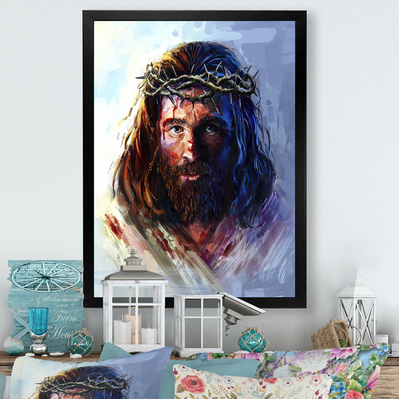 Lord Jesus Crown Thorns - Peinture, H 20 po x l 12 po x P 1 po, Cadre photo noir