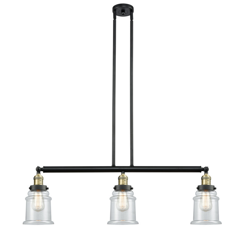 Galaviz 3 - Light Kitchen Island Pendant, Clear, Black Antique Brass, 6 Watt Vinage LED Bulb