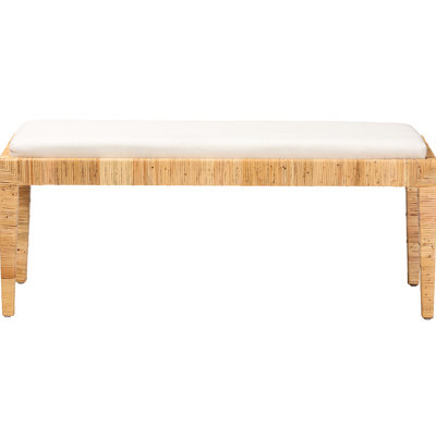 Banc Modern Bohemian, tissu rembourré de mousse, pieds fuselés, siège rectangulaire, ornements tissés, structure en bois, brun et blanc, largeur 48 po, hauteur 20,1 po, profondeur 15,7 po, tissu d'ameublement 24,2 lb
