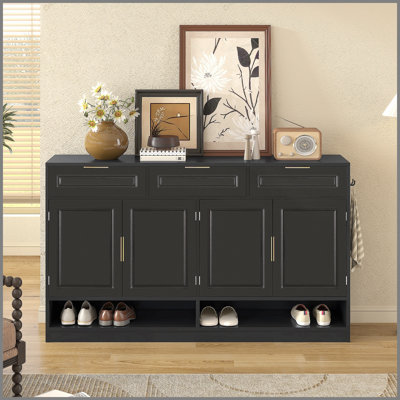 Buffet Farmhouse avec 3 tiroirs et 4 portes, buffet de rangement multifonctionnel pour la salle à manger et le salon, le vestibule et la cuisine