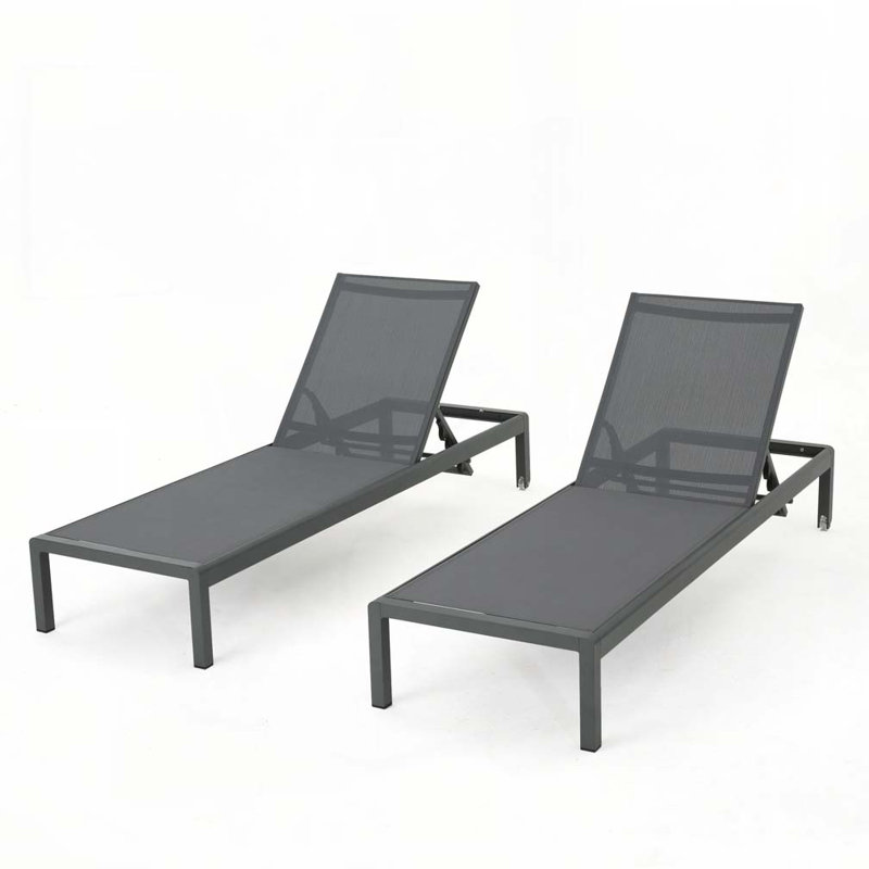 Outdoor Chaise Lounge with 5-Level Adjustable,Durable Aluminum Frame & PVC-coated polyester Mesh, Gray