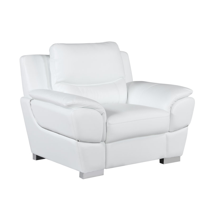 Chaise en cuir véritable avec pieds en acier inoxydable et structure en bois massif, chaise rembourrée à 3 couches de mousse blanche, pieds