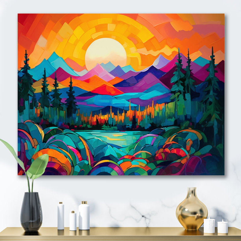 «Vibrant Sunset Shining Over Mountains II», art sur toile, H 16 po x l 32 po x P 1 po, Toile tendue