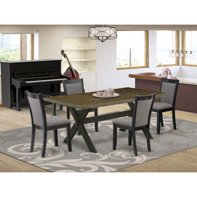 Ensemble de table de cuisine 5 pièces pour 4 personnes comprenant une table de salle à manger rectangulaire avec pattes en X et 4 chaises rembourrées en tissu lin Shitake