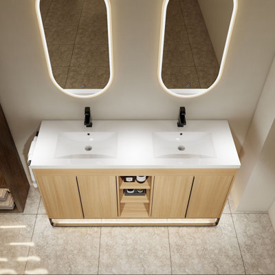 Meuble-lavabo autoportant 60 po avec double lavabo en résine 60 po