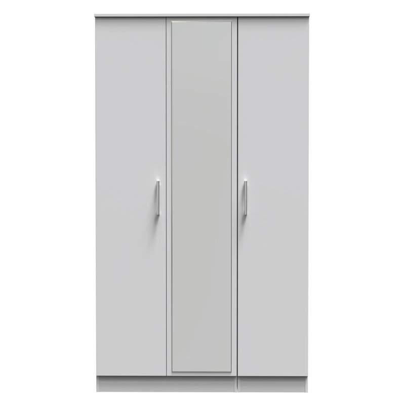 Beraud Tall Triple Mirror Wardrobe, Grey Matt