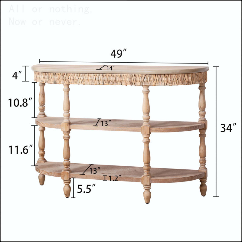 Console en bois fabriquée à la main avec garniture tissée et rangement à 3 niveaux