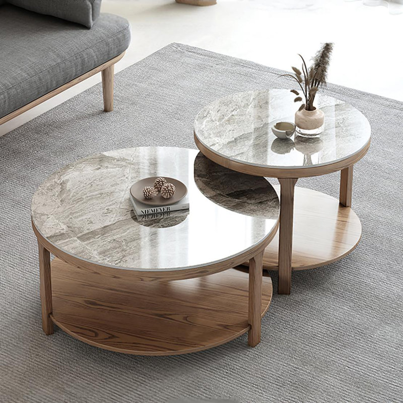 Round rock plate end table combination, Gray