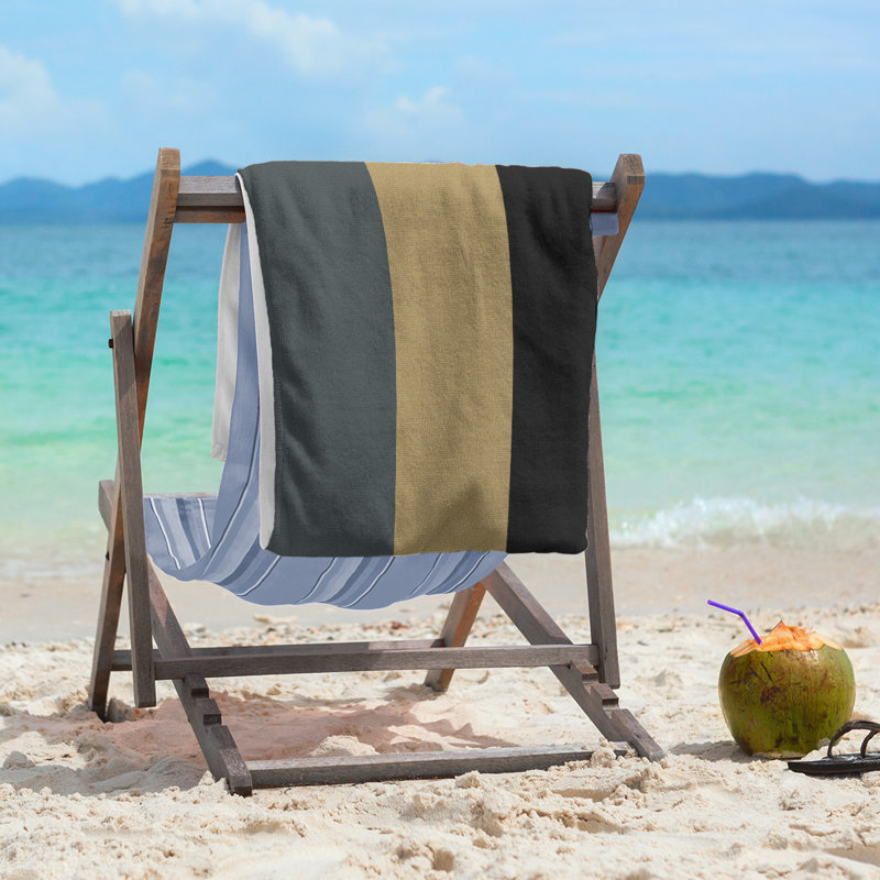Lightweight Beach Towel, Microfiber, Steel Gray/Gold/Black