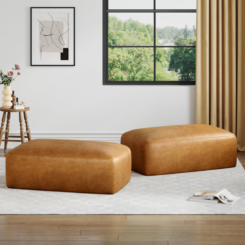 Repose-pieds en cuir italien Hustle Square, Brun