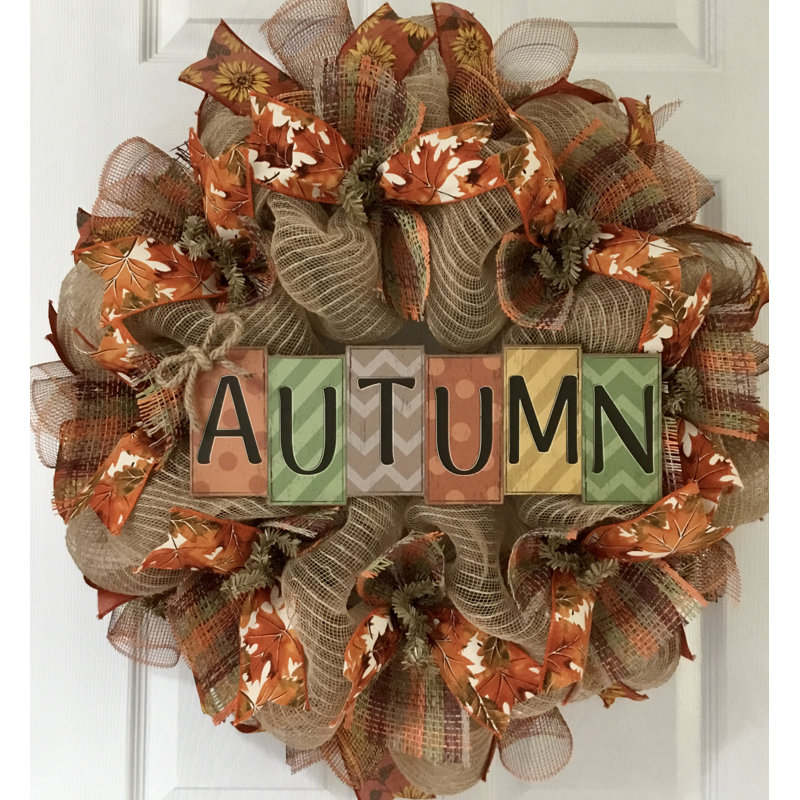 Fall Wreath with Harvest Written in Blocks