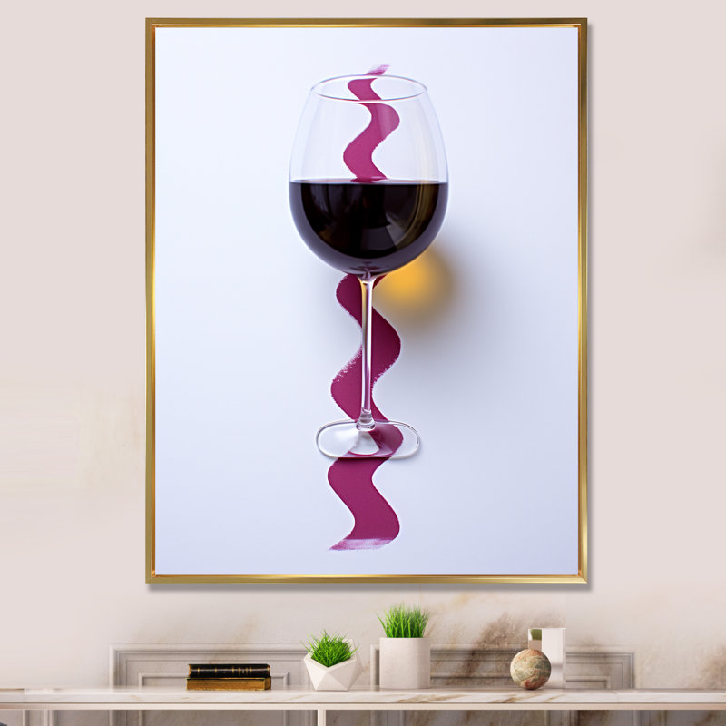 «Red Wine Glass», présentation sur toile, H 32 po x l 16 po x P 1 po, Cadre flottant doré